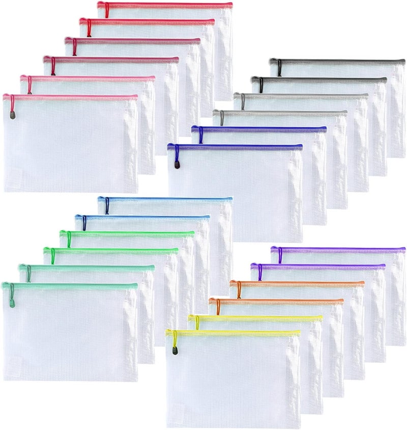 OAIMYY -24PCS-4 x 6" inches-Mesh Zipper Pouch, Plastic Zip File Folders Puzzle Bags for Organizing,Office Supplies,Travel,Home Storage-Multicolor - Image 1